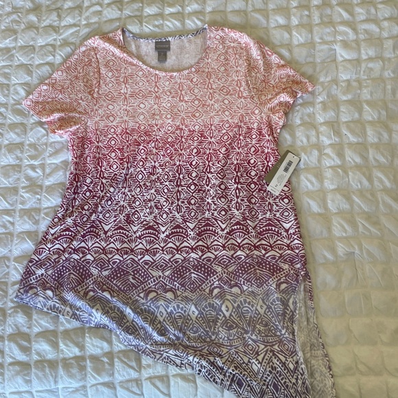 Chicos Stampled Ombré short sleeve Women's asymmetrical top - Picture 1 of 7
